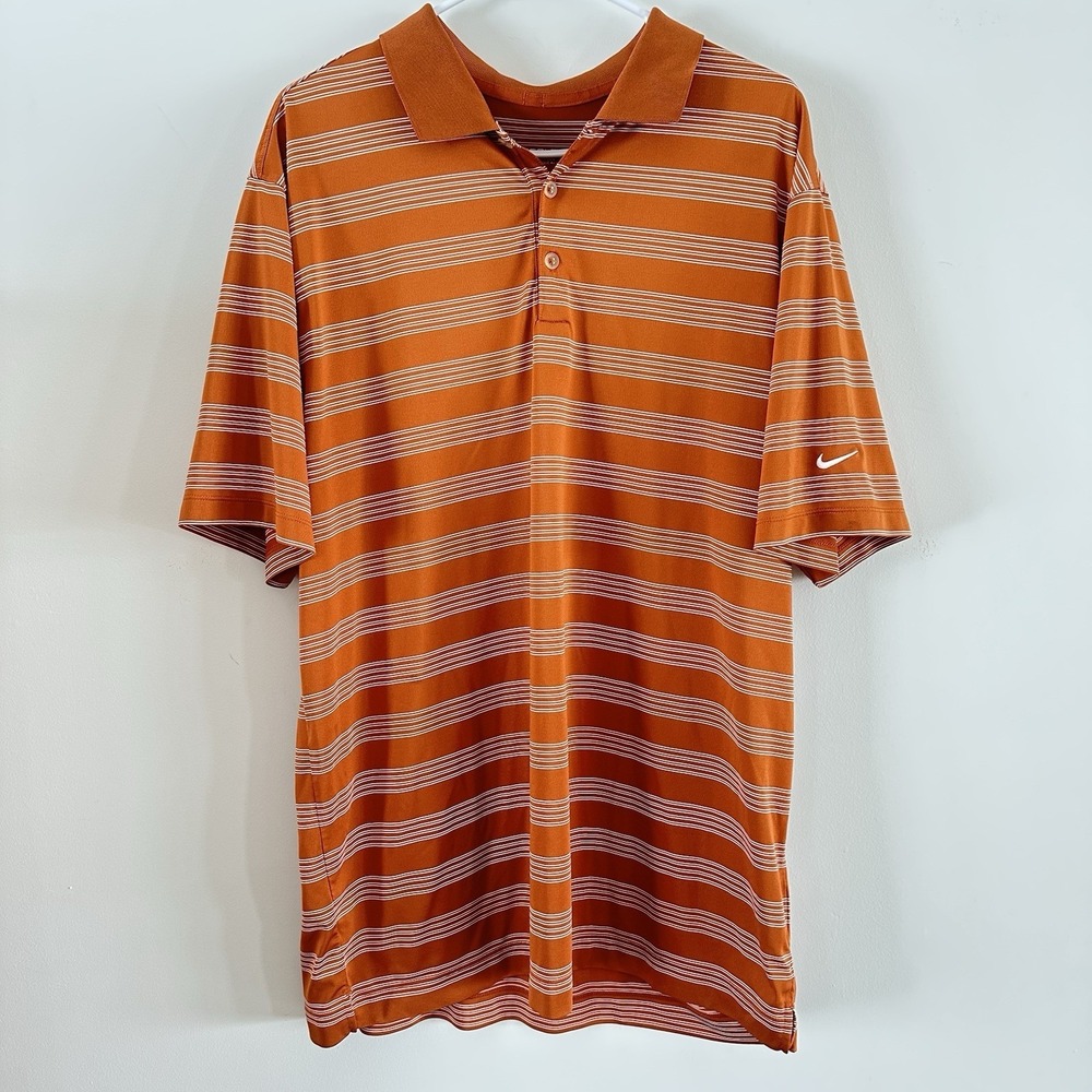 Nike Golf Tour Performance Dri Fit‎ Polo Shirt Orange Striped Mens XL